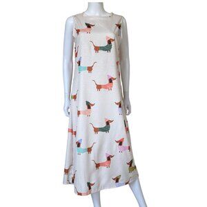 Novelty Dachshund Print Midi Dress Sweater Dog Print Cottagecore Shift Dress M